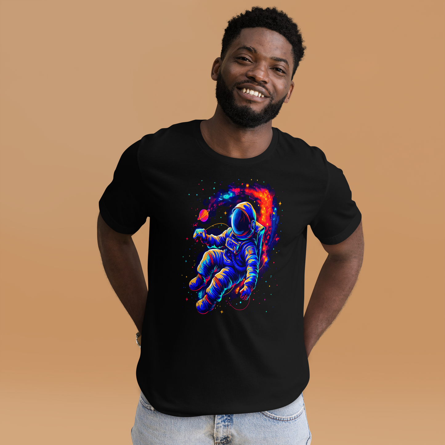 Astronaut Gaming Galaxy T-Shirt: Astro Gamer with Controller