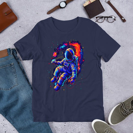 Astronaut Gaming Galaxy T-Shirt: Astro Gamer with Controller