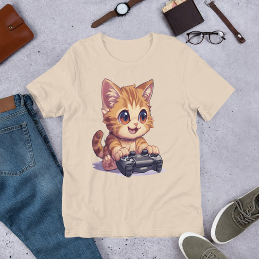 Adorable Cat Playing Video Games – Gamer T-Shirt